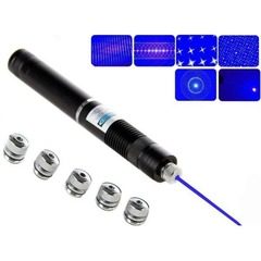 Laser albastru pointer 50000 mW, cu 2 acumulatori si 5 capete 3D