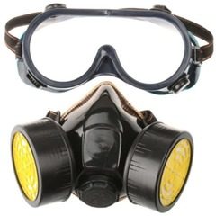Masca de protectie si ochelari cu 2 filtre de carbon activ, pentru lucru in mediu chimic